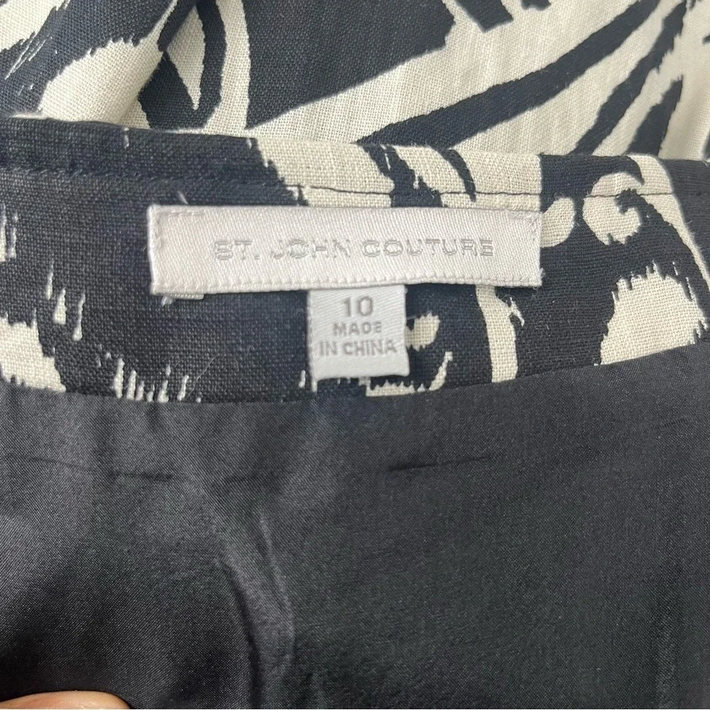 St. John Couture Black & Cream Linen Silk‎ Lined Skirt, Size 10